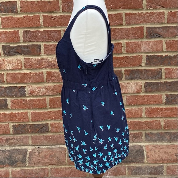 Fat Face 100% Cotton Size 12 Cami Vest Top Shirring Bird Animal Print Navy - Picture 2 of 12